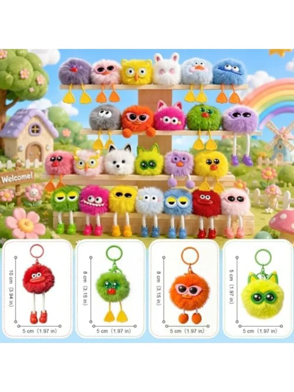 Fuzzy Plush Keychains for Kids' Birthday Party Favors - Bulk Set, Fun Gifts